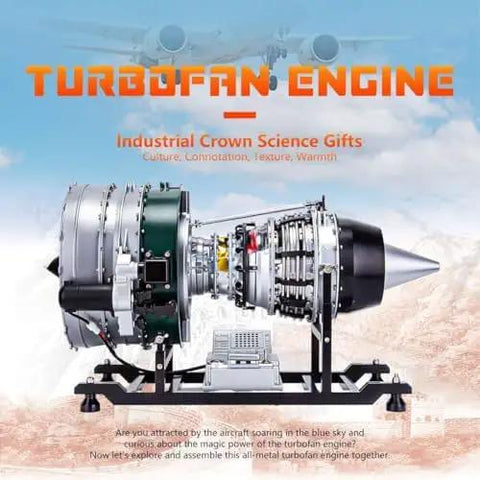 Ultimate Turbofan Engine Model Kit With 1100 Plus Parts One Tenth Scale Dual Spool Aeroengine For STEM Education And Gearhead Hobbyists Realistic Build With Visible Hollow Motor And Dynamic Engine Operation, metal turbofan engine model on stand
