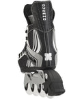 Rear view of Youth Hockey Inline Skates Adjustable Four Size Fit With Lace Closure, Felt Padded Tongue, Aluminum Frame, Black And White Design