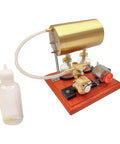 Hands-On Mini Steam Engine Generator Kit For Adults, Swing Type Steam Power Model with brass boiler on wooden base