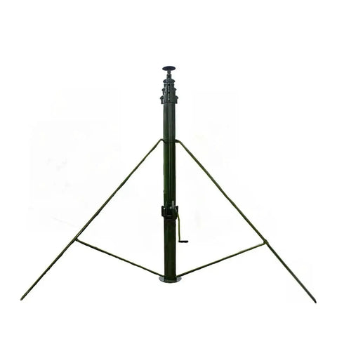 Crank It Up Telescopic Mast Pole No Sweat Manual Lifting Tower For Antenna Rotators And Work Lights, extended position with tripod base.