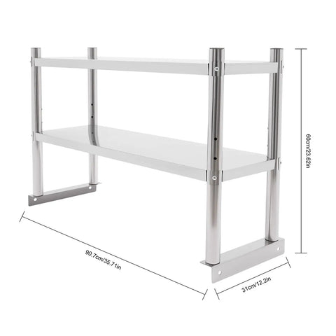 Heavy Duty Two Tier Stainless Steel Storage Rack And Adjustable Standing Shelf Unit Built Tough No Sweat Organization For Kitchen Restaurant Or Store Display Use Sleek Metal Frame