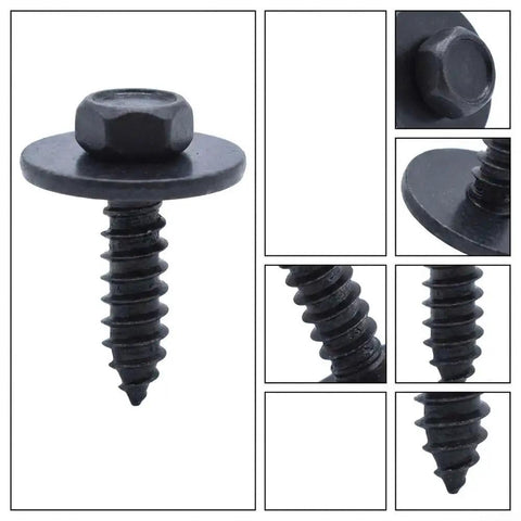 Beefy Hex Head Screws And Fasteners Kit For Splash Shield And Underbody Engine Covers Mercedes Benz 20 Piece Universal Metal Bumper Trim Bolts Set For Various Models black hex screw close-up