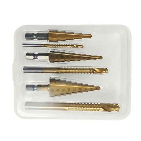 Kick Your DIY Projects Up A Notch With This Awesome 6 Piece Step Drill Bit Set Perfect For Metal Wood And Plastic Featuring Versatile 4 To 32mm Steps Plus Nasty 3 6 And 8mm Saw Bits To Make Smooth Clean Holes Without Any Hassle Today. 6 step drill bits in plastic case for metal, wood and plastic