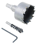 2-inch carbide-tipped hole saw kit with arbor and hex key for thick metal and wood