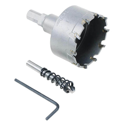 2-inch carbide-tipped hole saw kit with arbor and hex key for thick metal and wood
