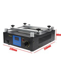 ESD Safe 853A BGA Rework Station with Digital IR Preheat, showing dimensions 250mm x 220mm x 90mm