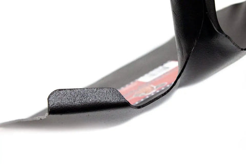 Close-up of 14-gauge steel blade edge of Square Point Shovel Tough As Nails With 14 Gauge Heavy Duty Steel Blade And Long Fiberglass Handle For Snow Removal Gardening Landscaping And Outdoor Use Ergonomic Grip Made In USA.