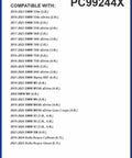 Compatibility list for cabin air filter model PC99244X for various BMW and Rolls-Royce models, detailing engine types and years.