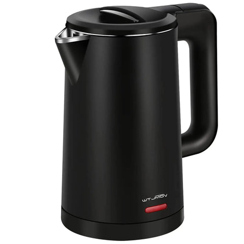 Compact 0.8L Electric Kettle Stainless Steel 800W Fast Boil Auto Shut Off Portable Water Boiler, black color, side view