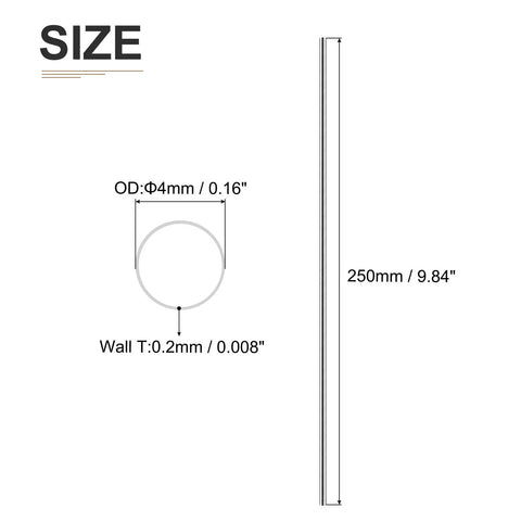 DTGN 4mm OD x 0.2mm wall x 250mm stainless steel tube, 304 polished finish, 1 pack