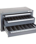 Three-Drawer End Mill Dispenser Cabinet For Fractional Sizes From One Eighth To One Inch, Shop-Ready Tough Steel With Epoxy Finish