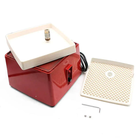Portable Mini Desktop Glass Grinder With Heavy Duty Diamond Wheel Electric Cutter Polisher Tool For Stained Glass Ceramic Marble, red with removable tray.