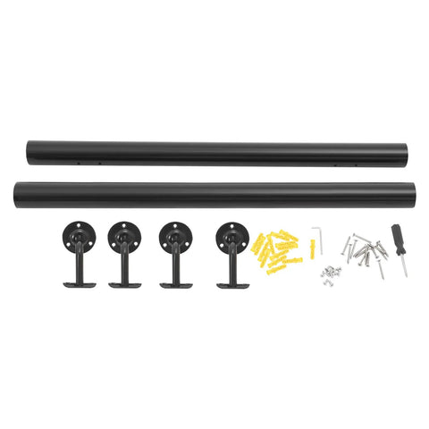 Heavy Duty Wall Mount Stair Handrail In Sleek Black Stainless Steel with installation hardware and mounting brackets