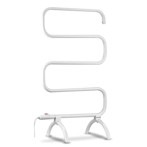 Fast Heating 120W Towel Warmer Rack In White With Built In Thermostat, S Shape Modern Bathroom Design Reaches 131-141 F In 30 Minutes