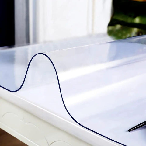 Clear 14x24 Inch Desk Blotter Mat Transparent PVC Table Protector Pad For Small Offices covers a white desk