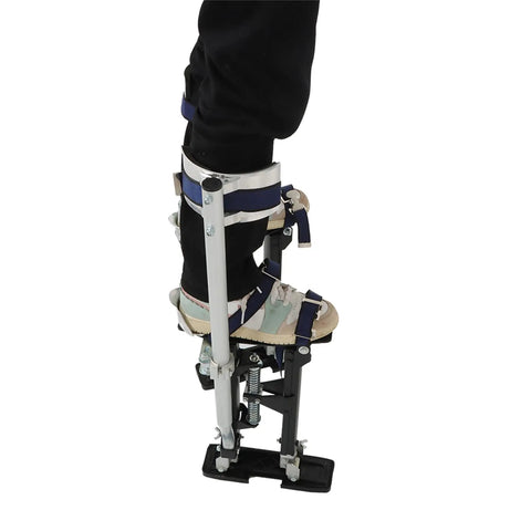 Person using Adjustable Drywall Stilts 15 To 23 Inch Aluminum Tool Stilts With Rubber Soles For Safe Painting Or Cleaning No Tools Needed