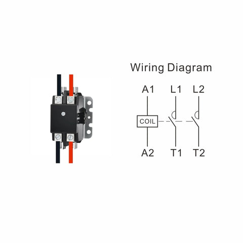 2 Pole 40 Amp AC Definite Purpose Contactor With 24 VAC Coil, image of wiring diagram and contactor, UL Recognized, A2L Compliant