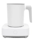 Ultimate Desktop Mug Warmer And Cooler Plate Two In One Smart Heating And Cooling Base with a white insulated cup on base.