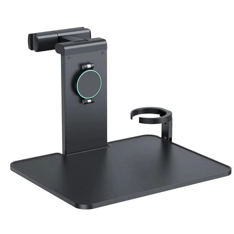 Top Shelf Foldable Car Seat Tray Desk For Tesla Cybertruck, black sturdy design with cup holder and quick fold feature.