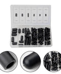 80 Piece Rubber Vacuum Line Cap Assortment Kit For Carburetor And Engine Manifolds With 6 Sizes Including 5/32 Inch To 3/8 Inch Great For Tight Seals And Fast Auto Repairs Under the Hood. Black rubber caps in organizer box, six sizes for engine vacuum line sealing.