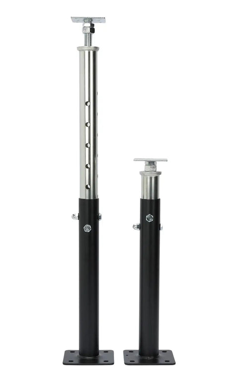 2 Piece Adjustable Steel House Jack Post For Foundation Leveling 19 To 36 Inch Extension built with a black zinc coated finish.