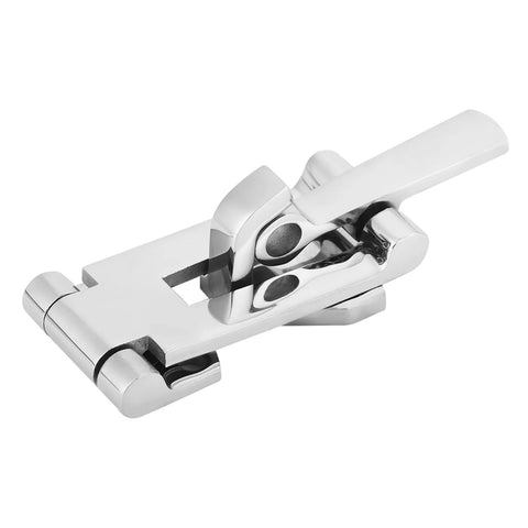 Boat hatch latch clamp with anti-rattle locking mechanism, 120mm, chrome-plated stainless steel