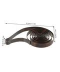 Steel Mainspring Clock Repair Kit For Mechanical Alarm Clocks 3 Pack Replacement Parts shown coiled and measured, dark brown steel