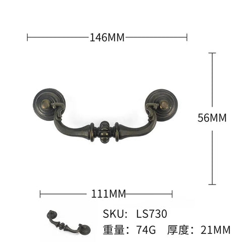 Retro Matte Black Zinc Alloy Pull Handle For Cabinets And Drawers Door European Style Home Decor Antique Furniture Accent Hardware 146mm