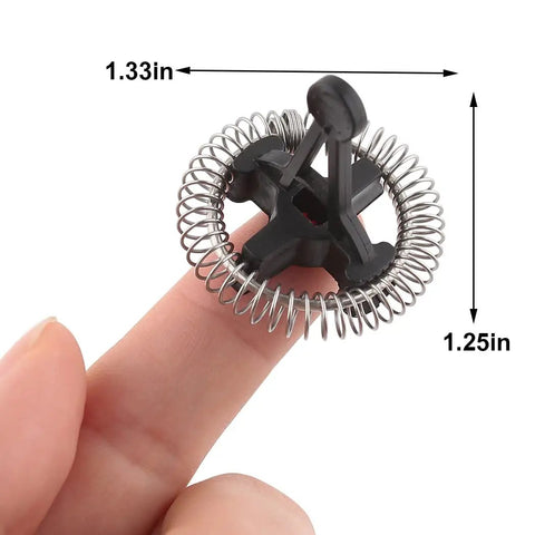 2-In-1 Frother Whisk for Keurig K-Latte Single Serve K-Cup Coffee and Latte Maker Stainless Steel and Plastic shown on fingertip