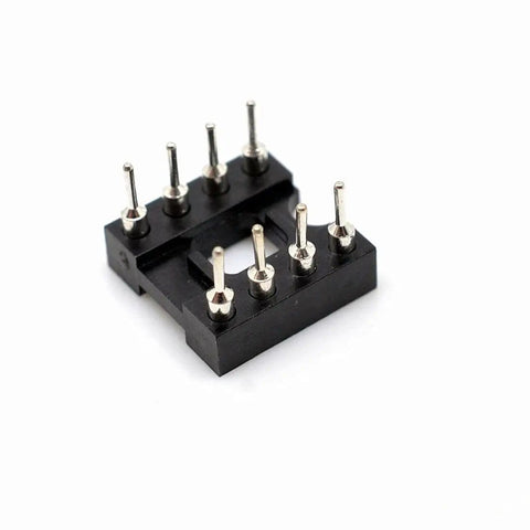 Close-up of DIP IC Socket Kit 30-Piece 2.54mm Pitch 8 Pin Round-Hole Soldering Sockets For DIP ICs in black plastic