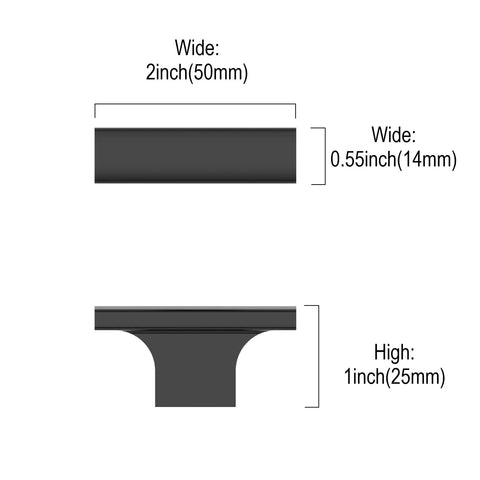 Dimensions of Matte Black Cabinet Knobs 10 Pack For Kitchen Cabinets And Dresser Drawers, Zinc Drawer Hardware from side and front views.