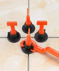 Tile Leveling System 200pc Pack Reusable Tile Levelers and Spacers for Walls and Floors with Handy Wrench in use