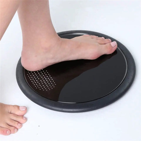 Dead Nuts Accurate Smart Body Fat Scale With Tank Tough Tempered Glass Platform Heavy Duty Digital Weight Meter For Bathroom Floors Auto Step On Tracking BMI And Body Metrics, showing foot on sleek black surface.