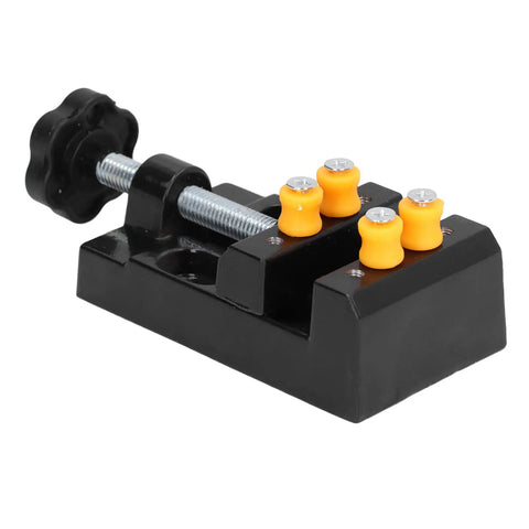 Rugged Drill Press Clamp For Woodworking, Aluminum Alloy Bench Vise With 55mm Clamp Range, shown with no fuss easy turn knob