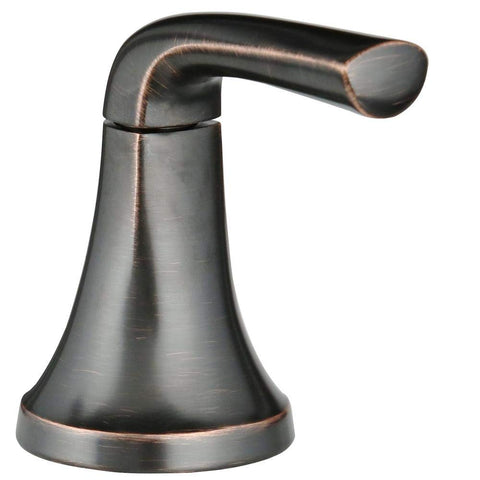 Handle detail of Ladera 8 Inch Widespread Two Handle Bathroom Faucet in Tuscan Bronze with classic bronze finish.