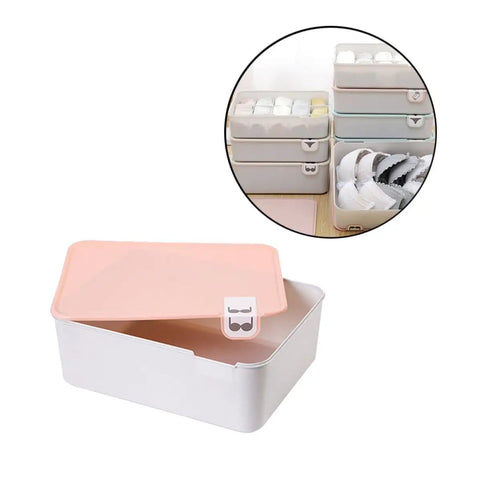Pink Plastic Underwear Storage Box With Marked Lid For Under Bed Closet Drawer Organization Hella Tough Polypropylene Bin open view