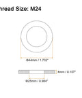 Top Shelf 5 Pack M24 Flat Washers Crafted From Rock Solid 316 Stainless Steel, showing dimensions and size details.