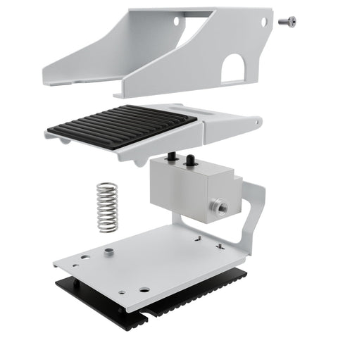 Exploded view of Pneumatic Heavy Duty Foot Pedal Valve For Four Way Two Position With Quarter Inch NPT Threads Rugged Rubber Nonslip Surface.