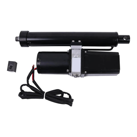 Side view: Holdwell 12V electric linear actuator, 10-inch stroke, black metal housing, 2300 lb capacity.
