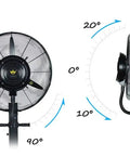 Keep It Chill With This Tall Misting Fan Packin Three Durable Speeds, Whisper Quieter Motor, And Full Room Oscillation, showing adjustable misting fan angles.