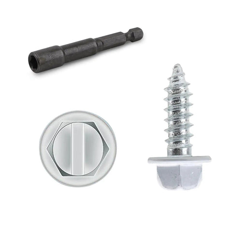 Self Tapping Gutter Screws White Painted Slotted Hex Washer Head Size Eight By One Half Inch Zinc Plated Finish with Hex Driver