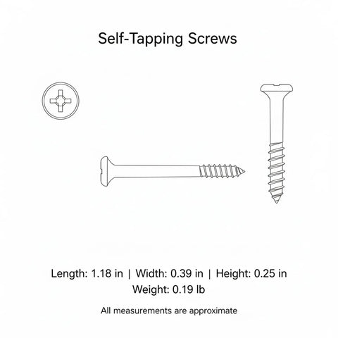 Diagram showing dimensions of Self Tapping Screws Black Carbon Steel Fastener Kit for PC Case Build, assorted lengths.