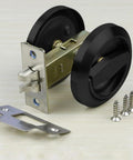Stainless Steel 304 Recessed Cup Door Lock Set For Cabinets, Gates And Furniture - Brushed Finish, Easy Install, Adjustable 29mm-45mm Door Thickness, Heavy-Duty Locks And Knobs For Lockers And Interior Doors with screws and strike plate visible