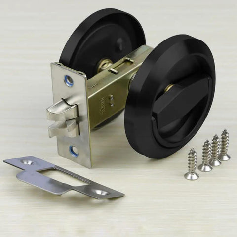 Stainless Steel 304 Recessed Cup Door Lock Set For Cabinets, Gates And Furniture - Brushed Finish, Easy Install, Adjustable 29mm-45mm Door Thickness, Heavy-Duty Locks And Knobs For Lockers And Interior Doors with screws and strike plate visible