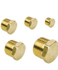 Hex Head Plug Pipe Fitting Set NPT Male Five Pieces Brass Heavy Duty One Eighth Inch One Quarter Inch Three Eighths Inch One Half Inch Three Quarters Inch