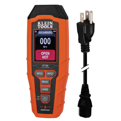 RT390 Circuit Analyzer With Large Color LCD For Quick, No Nonsense Wiring Fault Checks, AFCI And GFCI Tester shown with cable