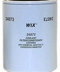 White cylindrical heavy duty coolant spin-on filter with brand label, for hydraulic fluid filtration in machinery systems