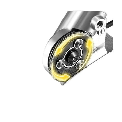 Close-up of the Electric Drill Attachment Nibbler Tool, Metal Sheet Plate Cutter Punch For Free Cutting Sawing Light Grey blade mechanism.