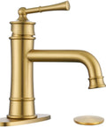 Single Hole Bathroom Faucet In Brushed Brass Gold With Pop Up Drain, 24-Inch Braided Supply Hose, 1 Hole Vanity Lavatory Sink Faucet, Leak-Proof Ceramic Disc Cartridge, Easy Install For RV And Farmhouse