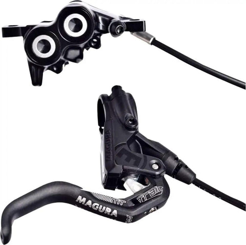 Trail Sport Dope 4-Piston Hydraulic Disc Brake Set With 1-Finger HC Lever, Left or Right Compatible, shown in black